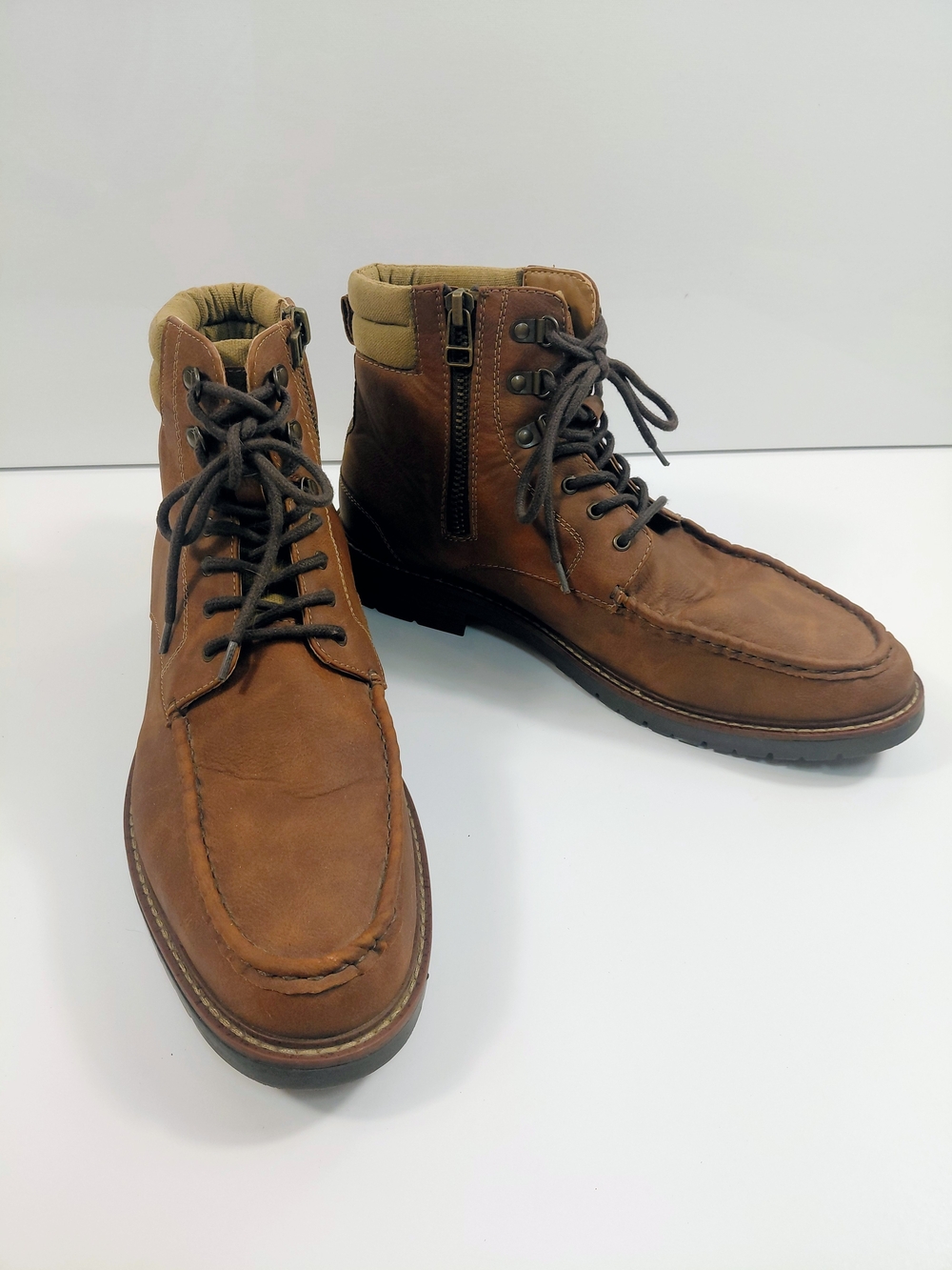 Men's Dockers Brown Leather Lace-Up Zip Boots Sz 13